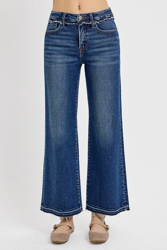 RISEN High Rise Tummy Control Ankle Wide Leg Jeans
