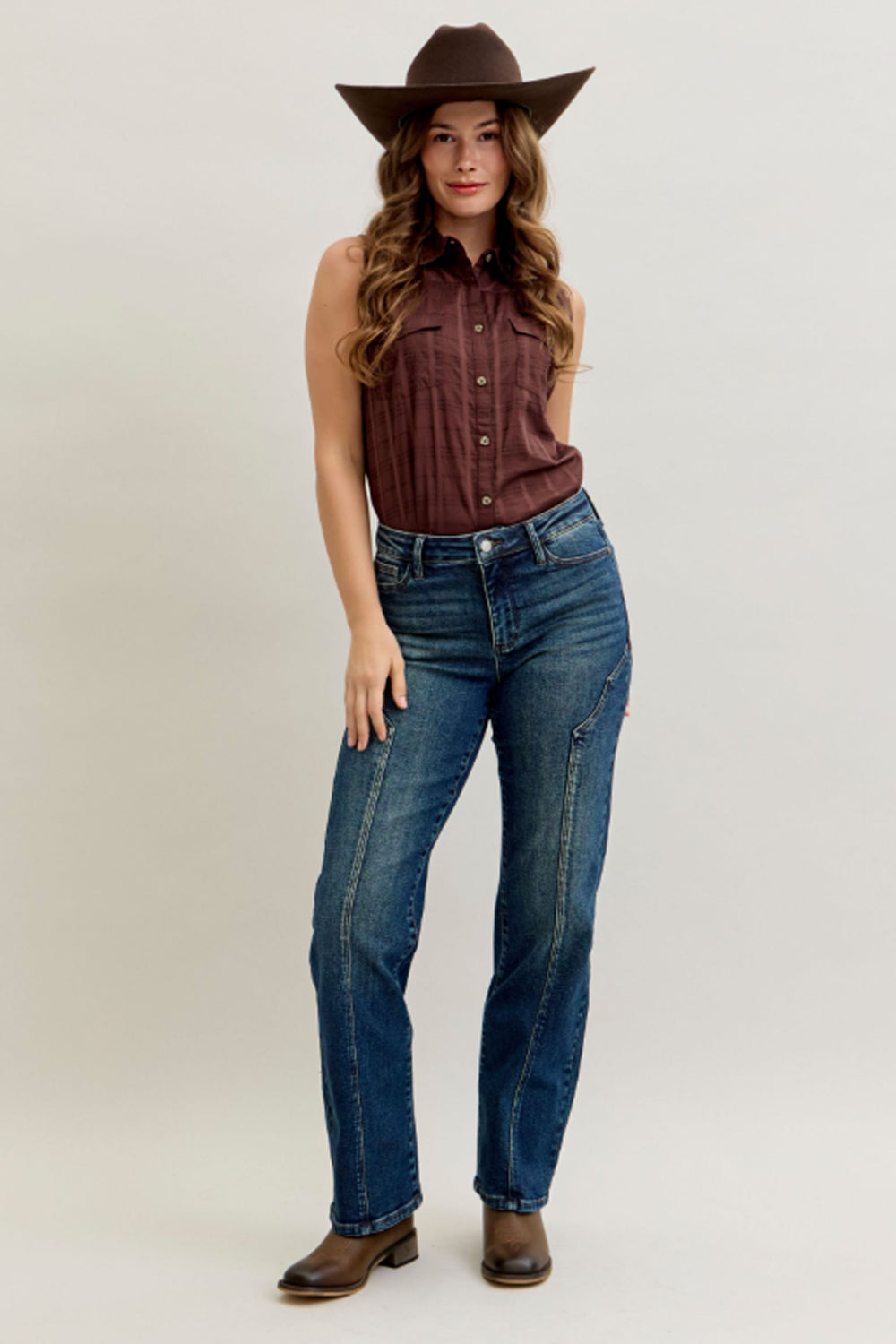 Judy Blue Mid Rise Straight Western Seam Detail Jeans 881039