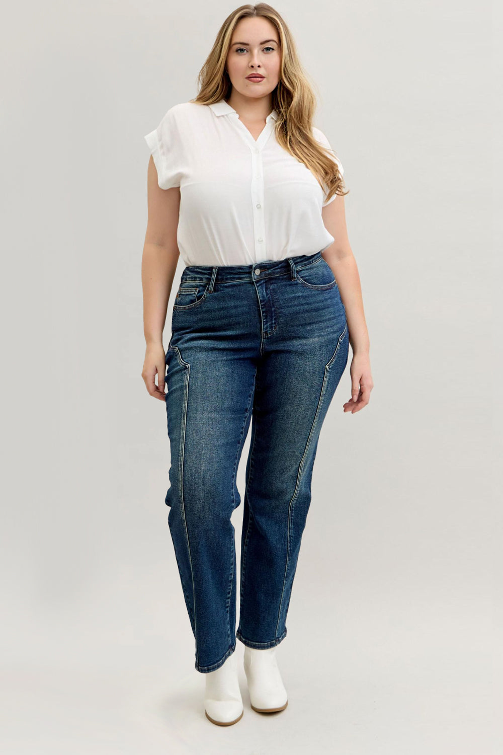 Judy Blue Mid Rise Straight Western Seam Detail Jeans 881039
