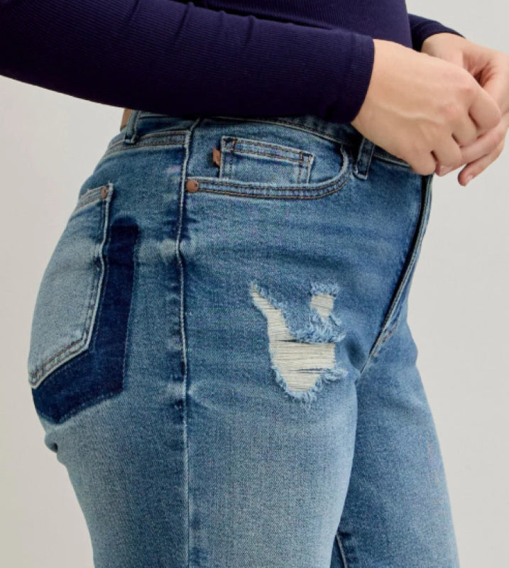 Judy Blue MR Patch & Repair Destroy Release Hem Boyfriend Denim Jeans 881045