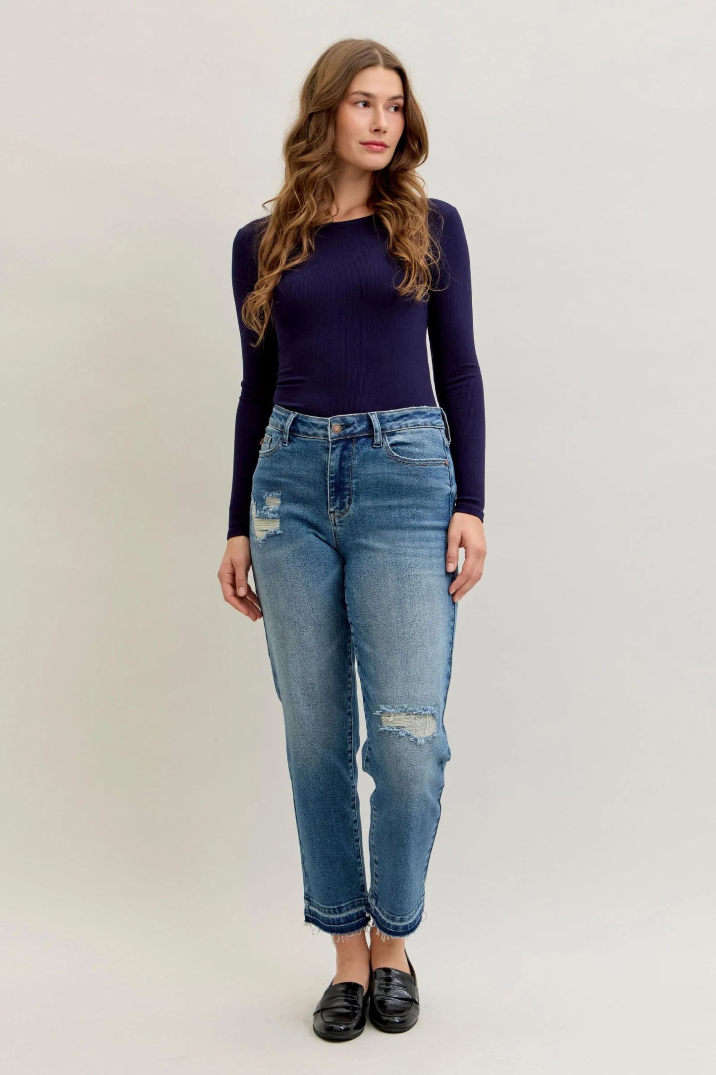 Judy Blue MR Patch & Repair Destroy Release Hem Boyfriend Denim Jeans 881045