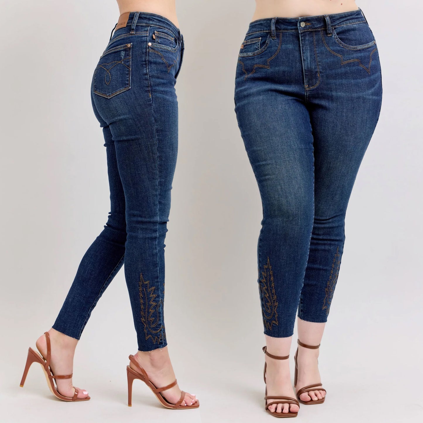 Judy Blue Mid Rise Western Embroidery Detail Skinny Jeans #88269