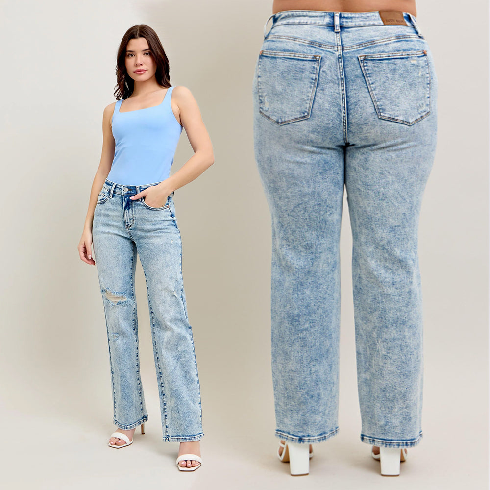 Judy Blue High Waist Mineral Wash Destroy 90's Straight Jeans 88428