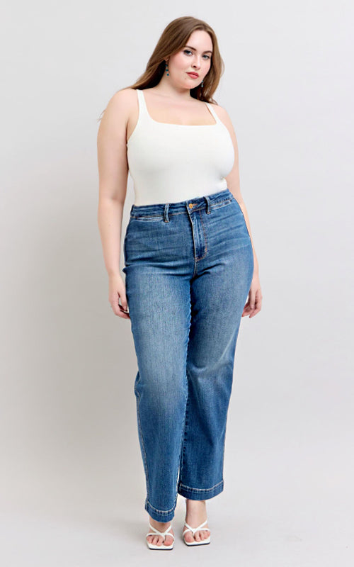 Judy Blue High Waist Contrast Thread Straight Leg Jeans #88596