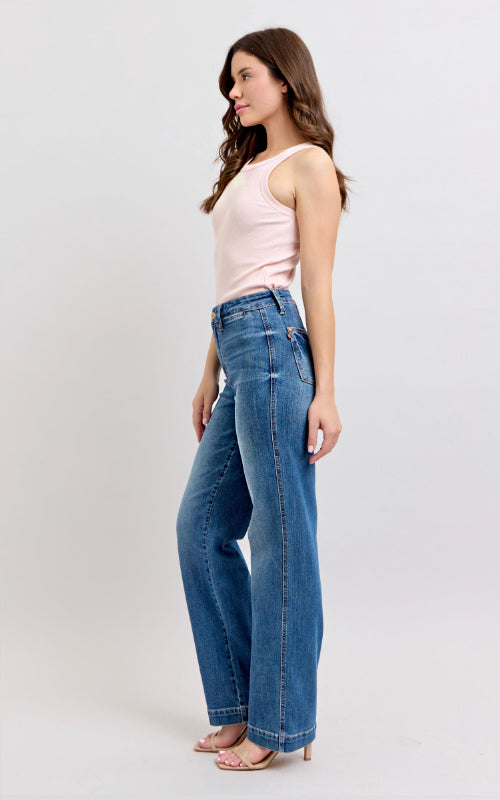 Judy Blue High Waist Contrast Thread Straight Leg Jeans #88596
