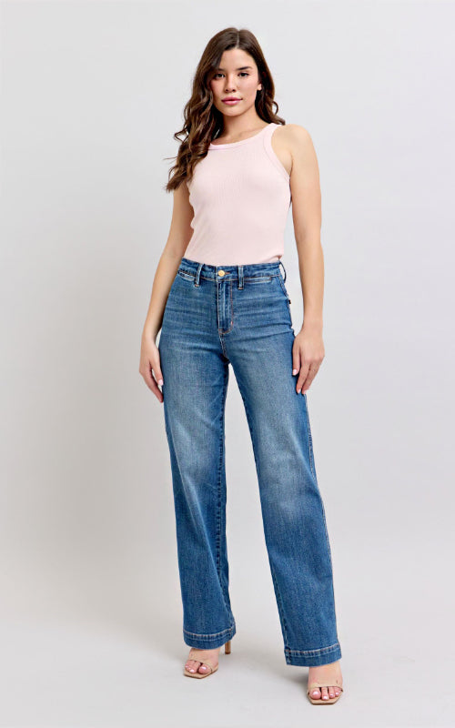 Judy Blue High Waist Contrast Thread Straight Leg Jeans #88596