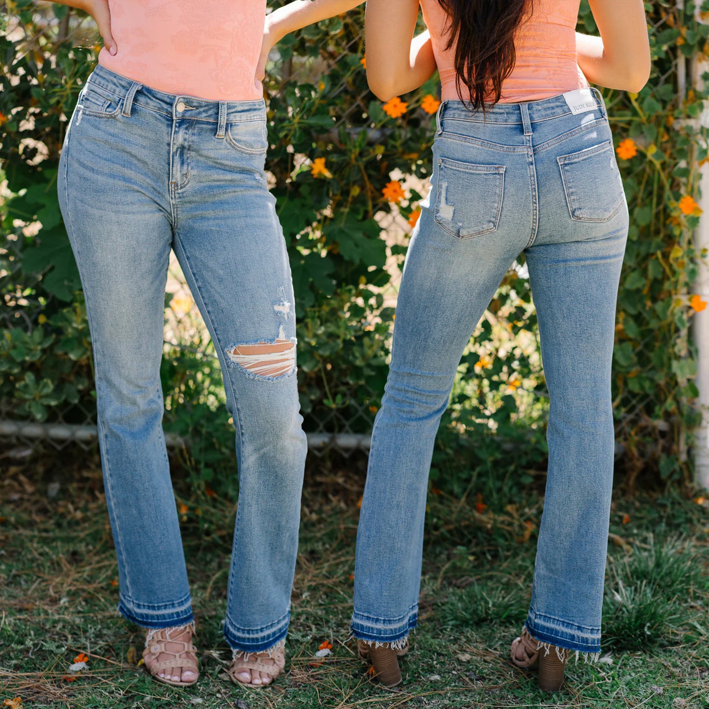 Judy Blue Mid Rise Destroyed Released Hem Bootcut Jeans 88632