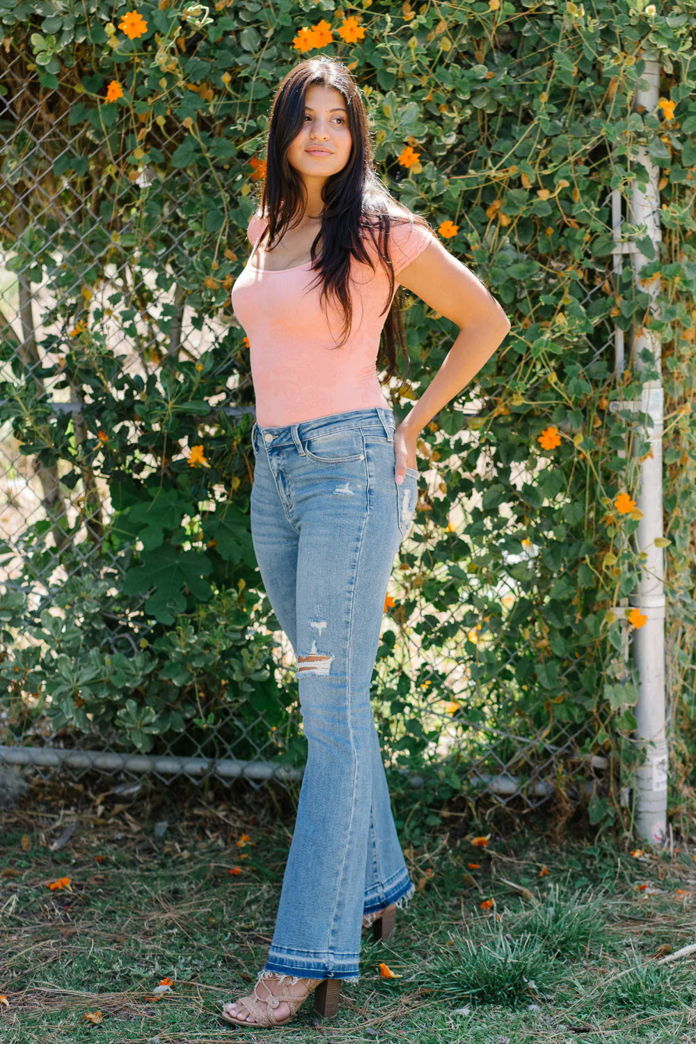 Judy Blue Mid Rise Destroyed Released Hem Bootcut Jeans 88632