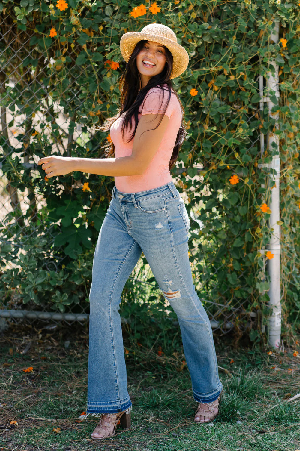 Judy Blue Mid Rise Destroyed Released Hem Bootcut Jeans 88632