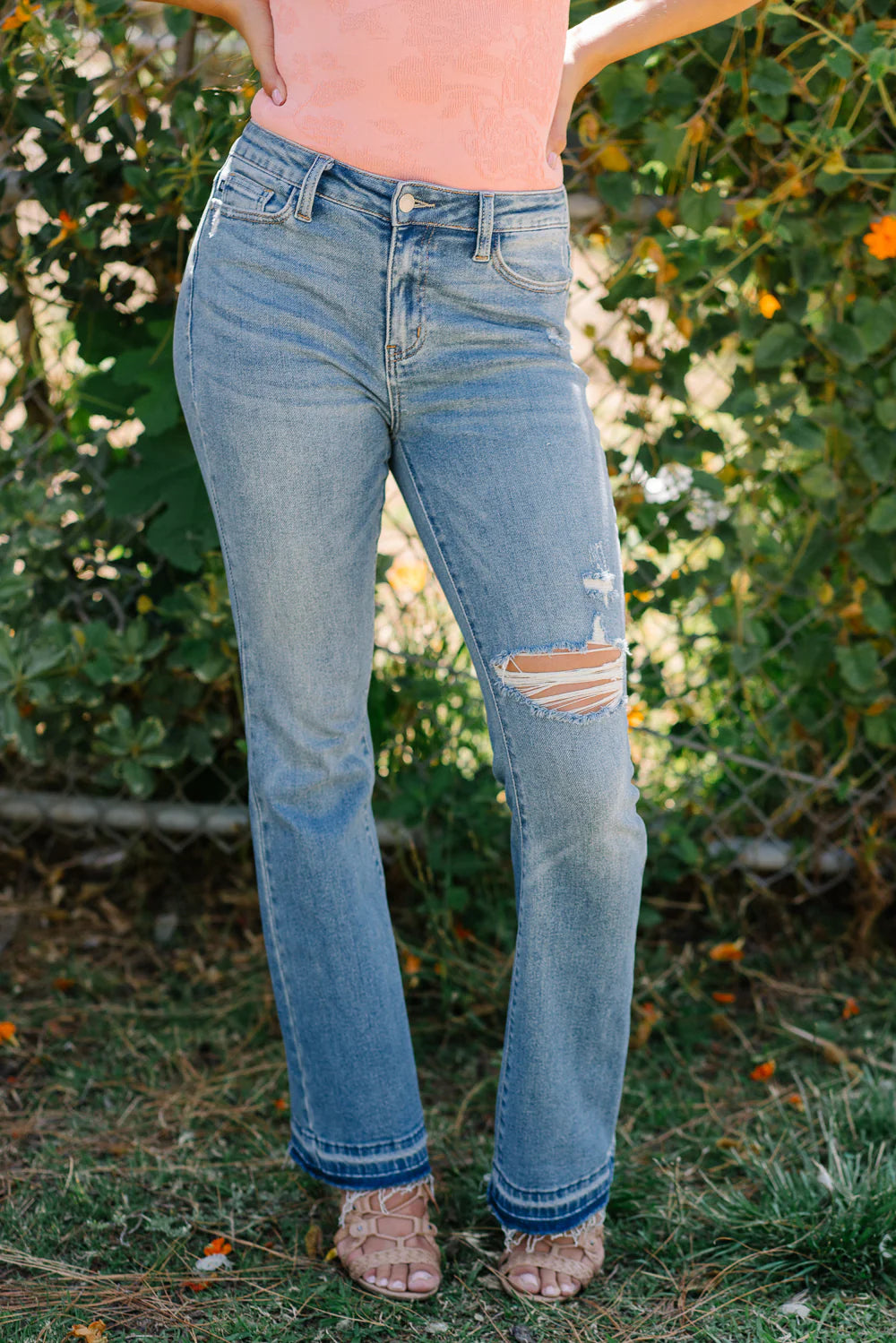 Judy Blue Mid Rise Destroyed Released Hem Bootcut Jeans 88632