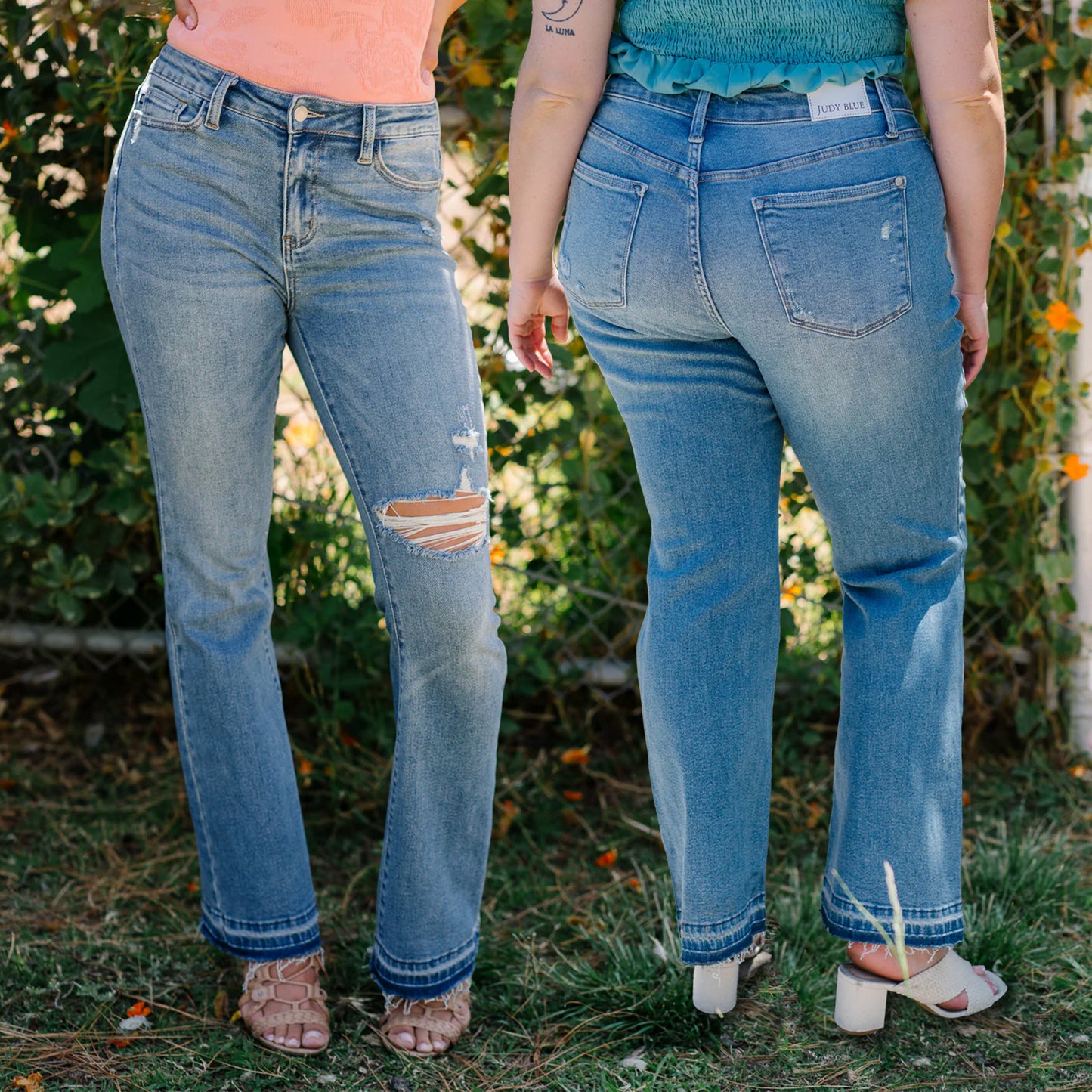 Judy Blue Mid Rise Destroyed Released Hem Bootcut Jeans 88632