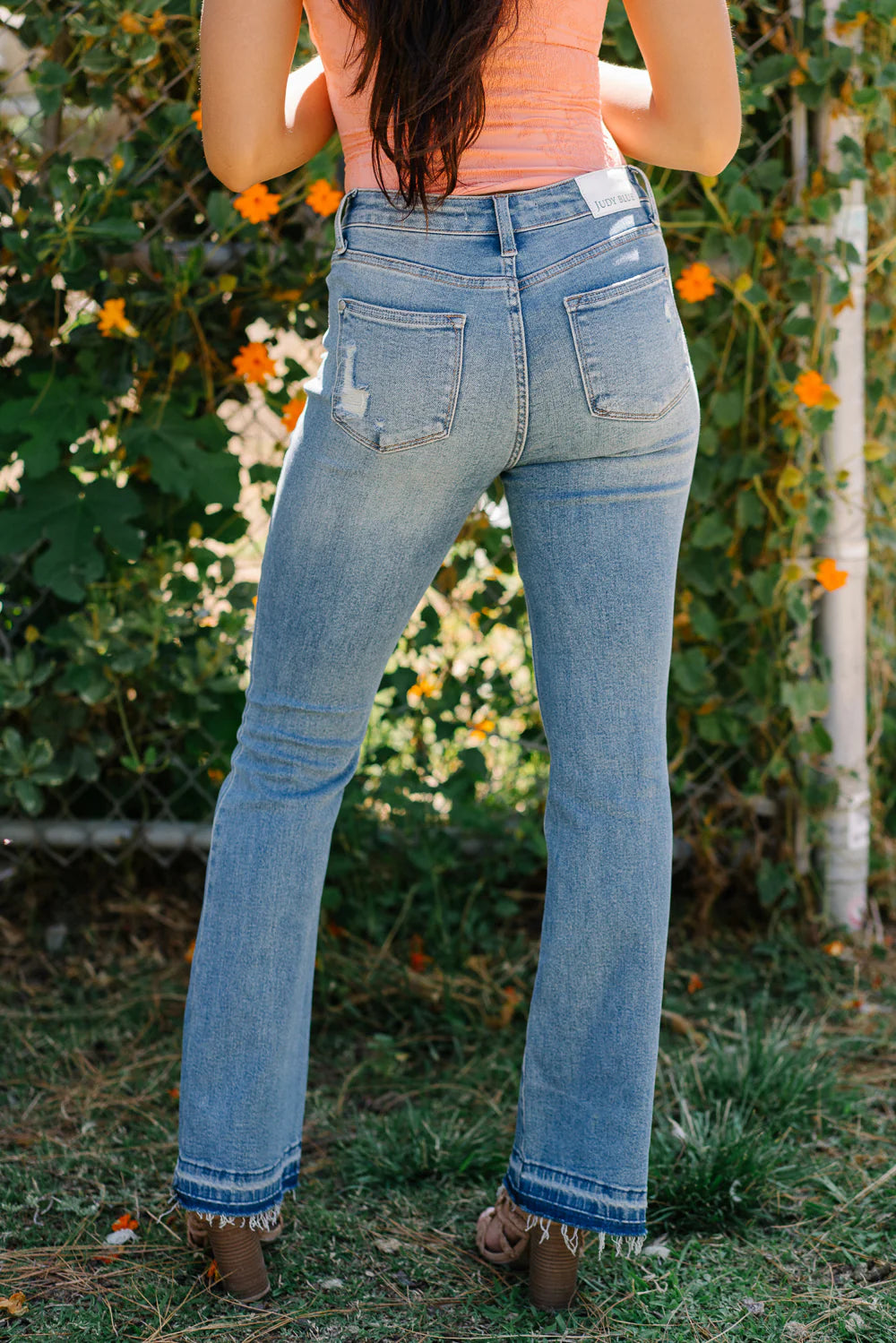 Judy Blue Mid Rise Destroyed Released Hem Bootcut Jeans 88632