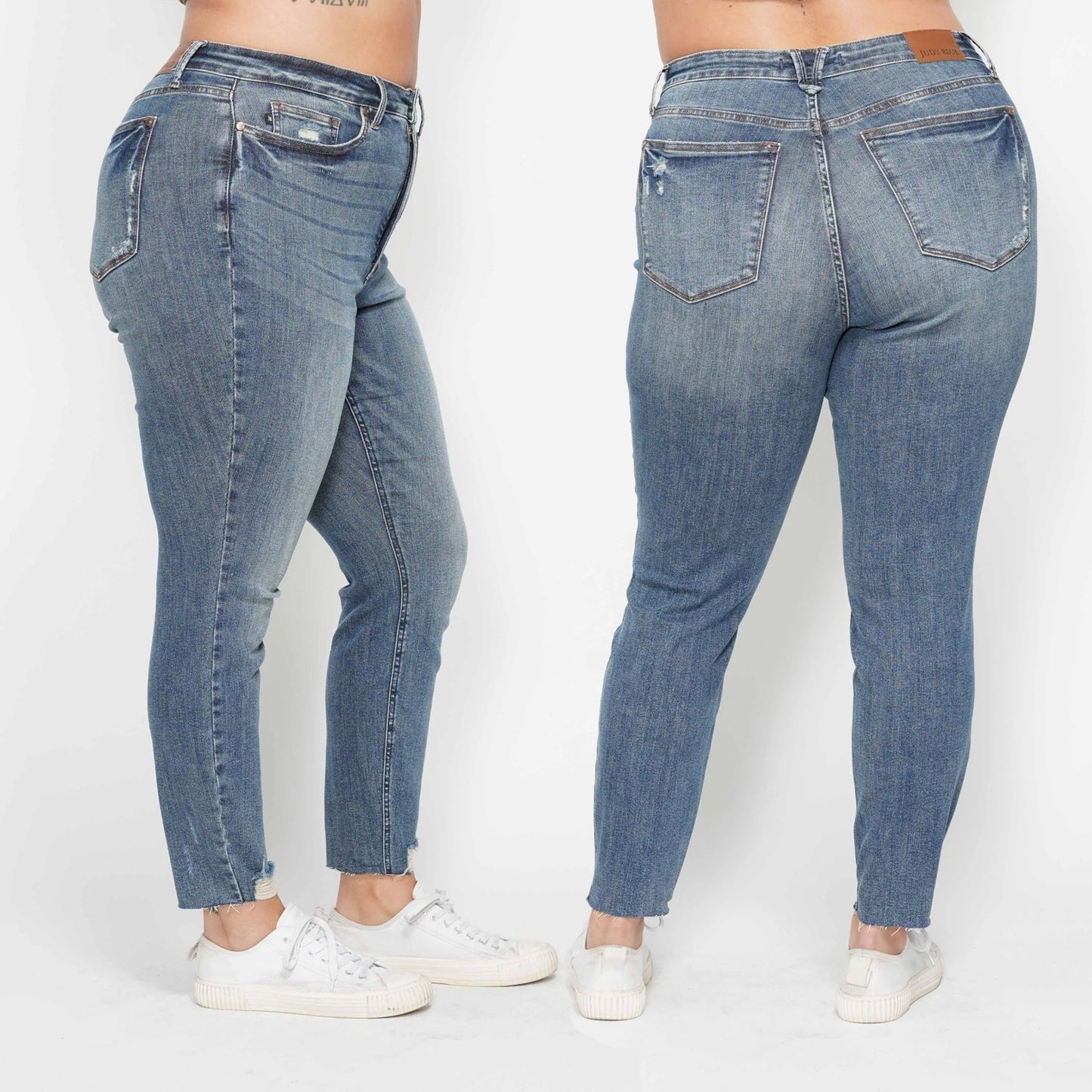 Judy Blue High Waist Tummy Control Vintage Wash Hem Destroy Skinny Jeans #88769