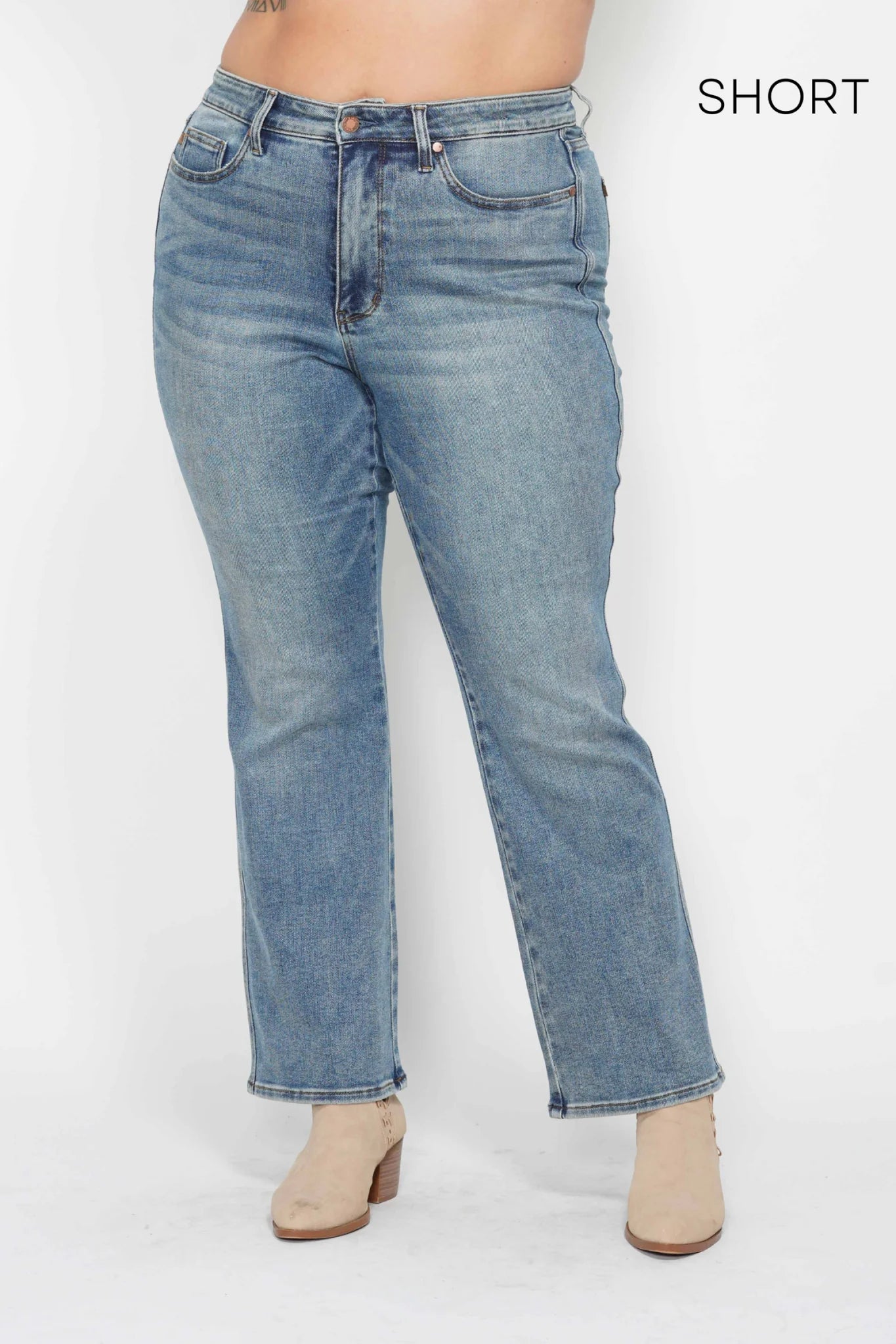 Judy Blue HW Tummy Control Back Pkt Embroidered Bootcut Jeans 88783
