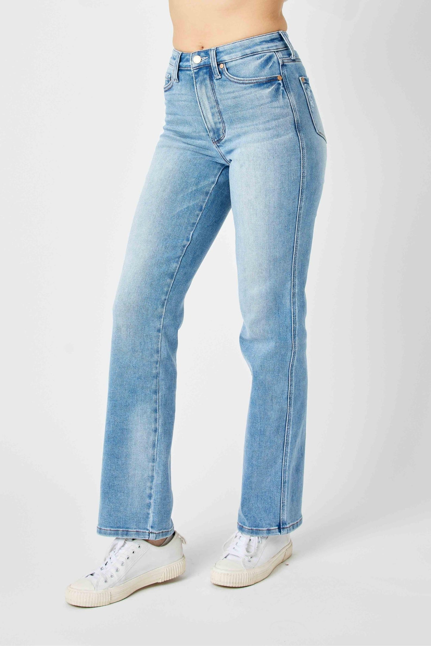Judy Blue HW Tummy Control Contrast Wash Straight Leg Jeans 88794