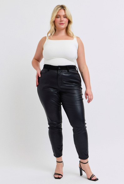 Judy Blue HW Faux Leather & Denim Skinny Jeans 88810