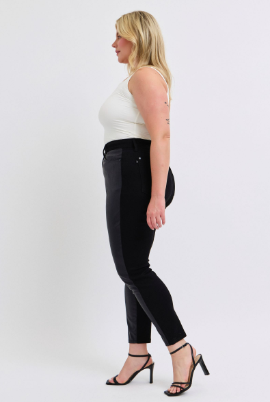 Judy Blue HW Faux Leather & Denim Skinny Jeans 88810