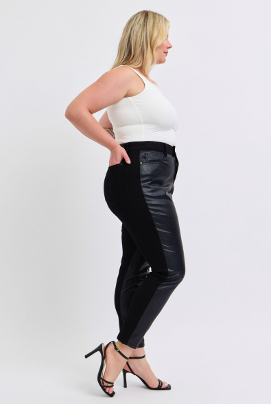Judy Blue HW Faux Leather & Denim Skinny Jeans 88810
