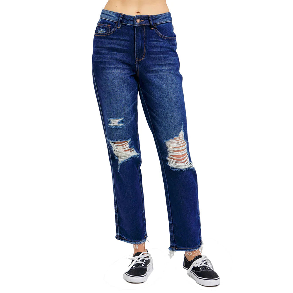 Judy Blue High Waisted Rigid Magic Heavy Destroy Straight Leg Jeans 88819
