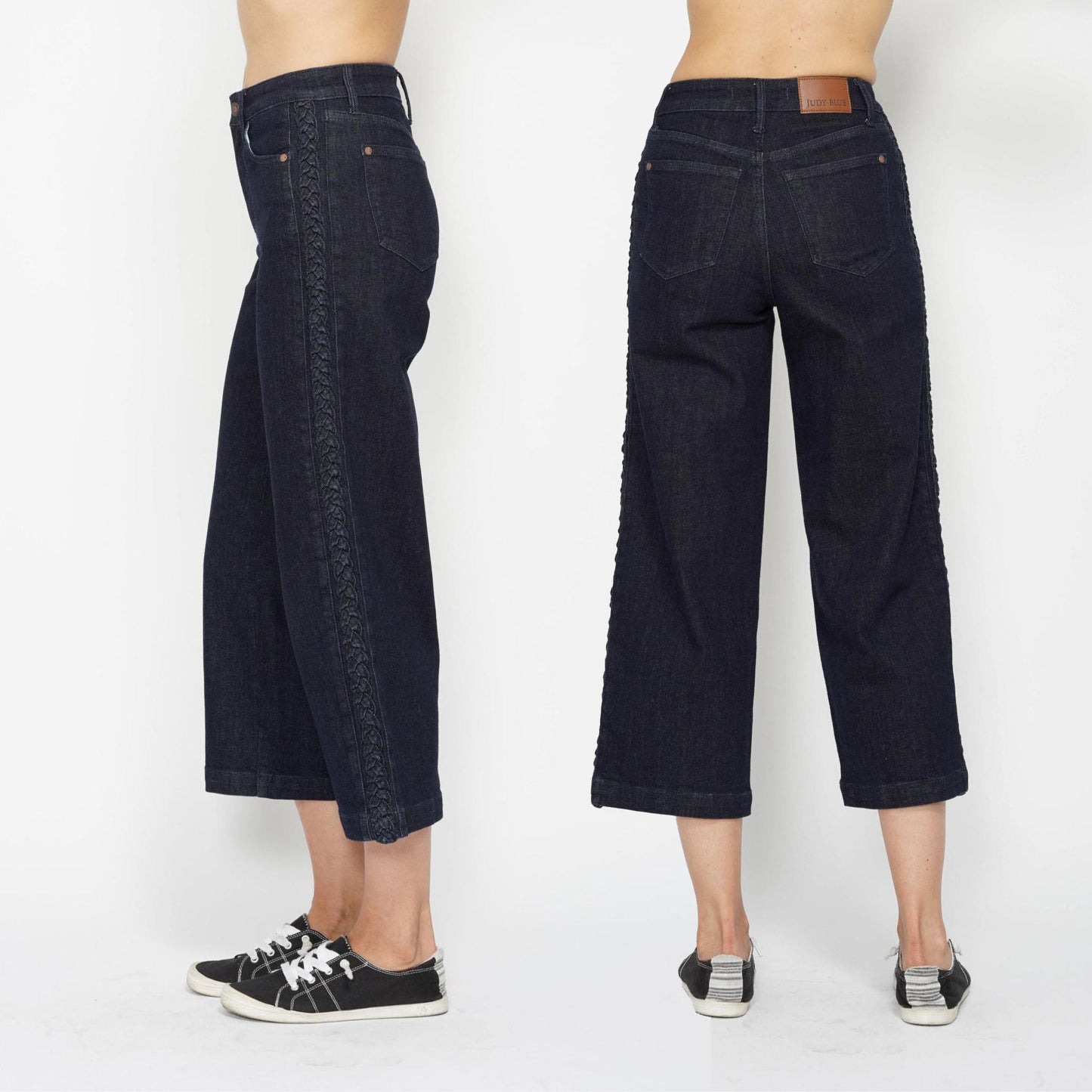 Judy Blue High Waist Side Seam Braid Detail Crop Wide Leg Jeans 88851