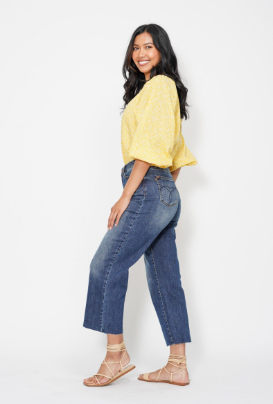 Judy Blue High Waist Back Pocket Embroidery Crop Wide Jeans 88873