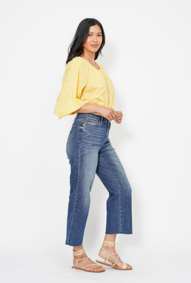 Judy Blue High Waist Back Pocket Embroidery Crop Wide Jeans 88873