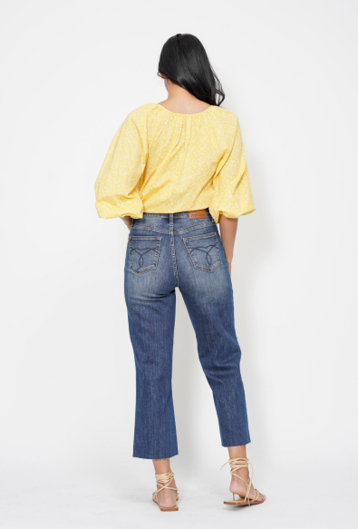 Judy Blue High Waist Back Pocket Embroidery Crop Wide Jeans 88873