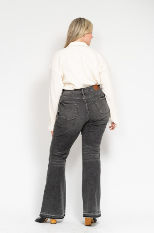 Judy Blue Mid Rise Tummy Control Washed Gray Release Hem Flare Jeans 88880