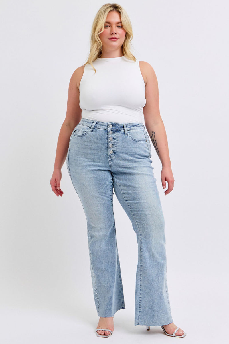 Judy Blue Mid Rise Rhinestone Side Panel Detail Flare Jeans 88895