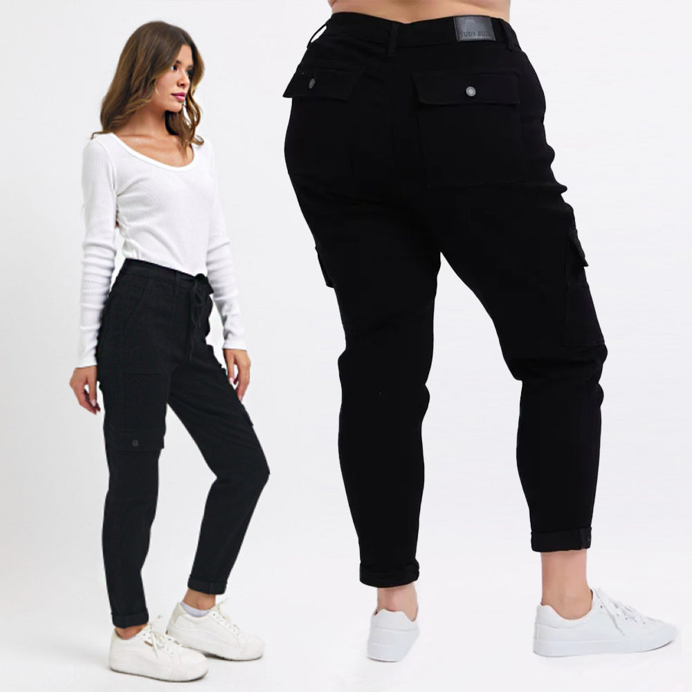 Judy Blue High Waist Cargo Cuff Black Jogger Denim Jeans 88910