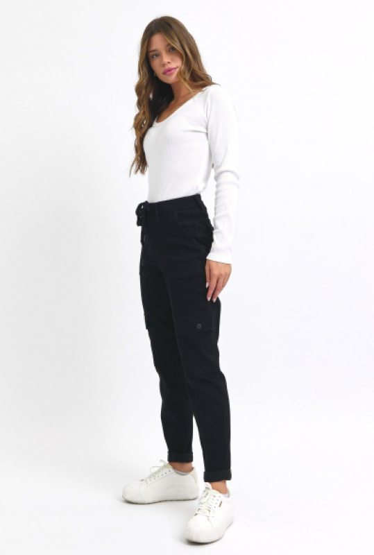 Judy Blue High Waist Cargo Cuff Black Jogger Denim Jeans 88910