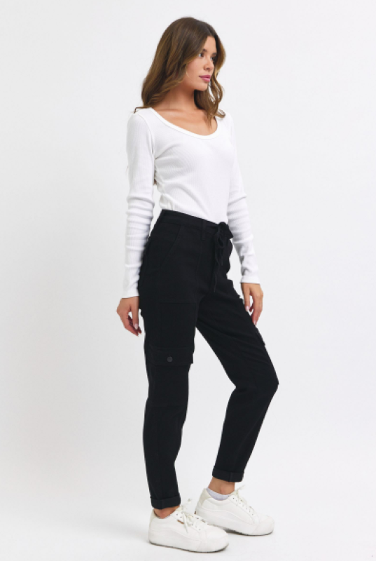 Judy Blue High Waist Cargo Cuff Black Jogger Denim Jeans 88910
