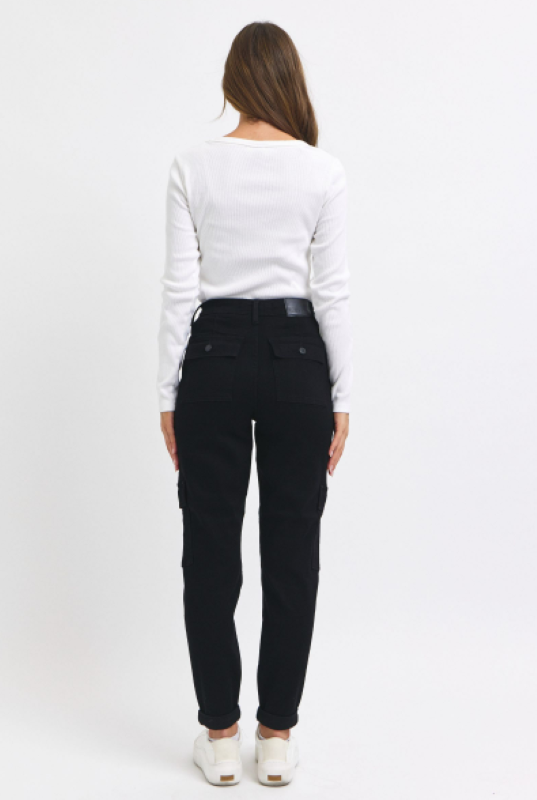 Judy Blue High Waist Cargo Cuff Black Jogger Denim Jeans 88910