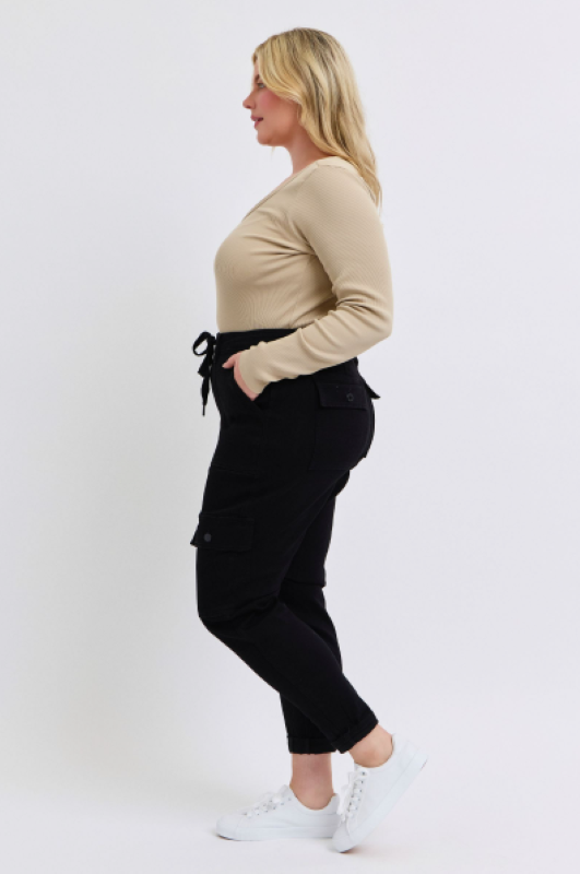 Judy Blue High Waist Cargo Cuff Black Jogger Denim Jeans 88910