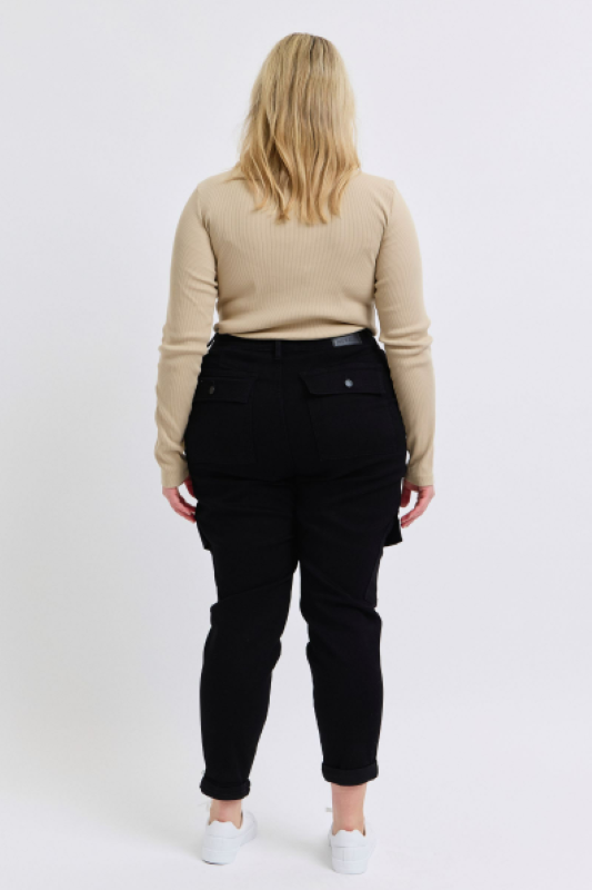 Judy Blue High Waist Cargo Cuff Black Jogger Denim Jeans 88910
