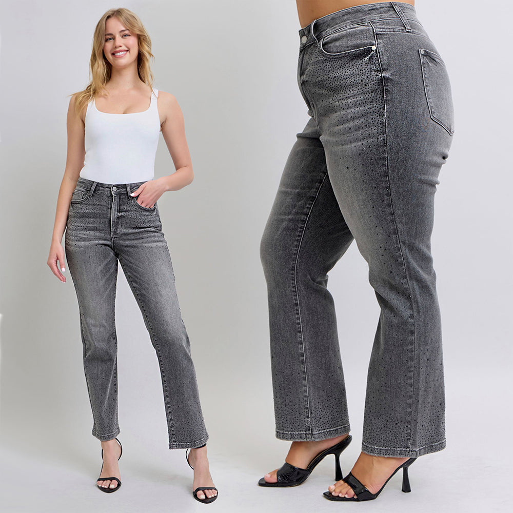 Judy Blue High Waist Rhinestone Straight Leg Jeans 88919