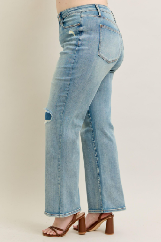 Judy Blue High Waist Destroy & Knee Patch Straight Leg Jeans 88928