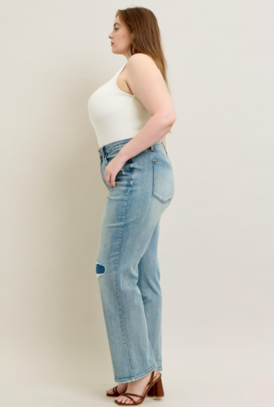 Judy Blue High Waist Destroy & Knee Patch Straight Leg Jeans 88928