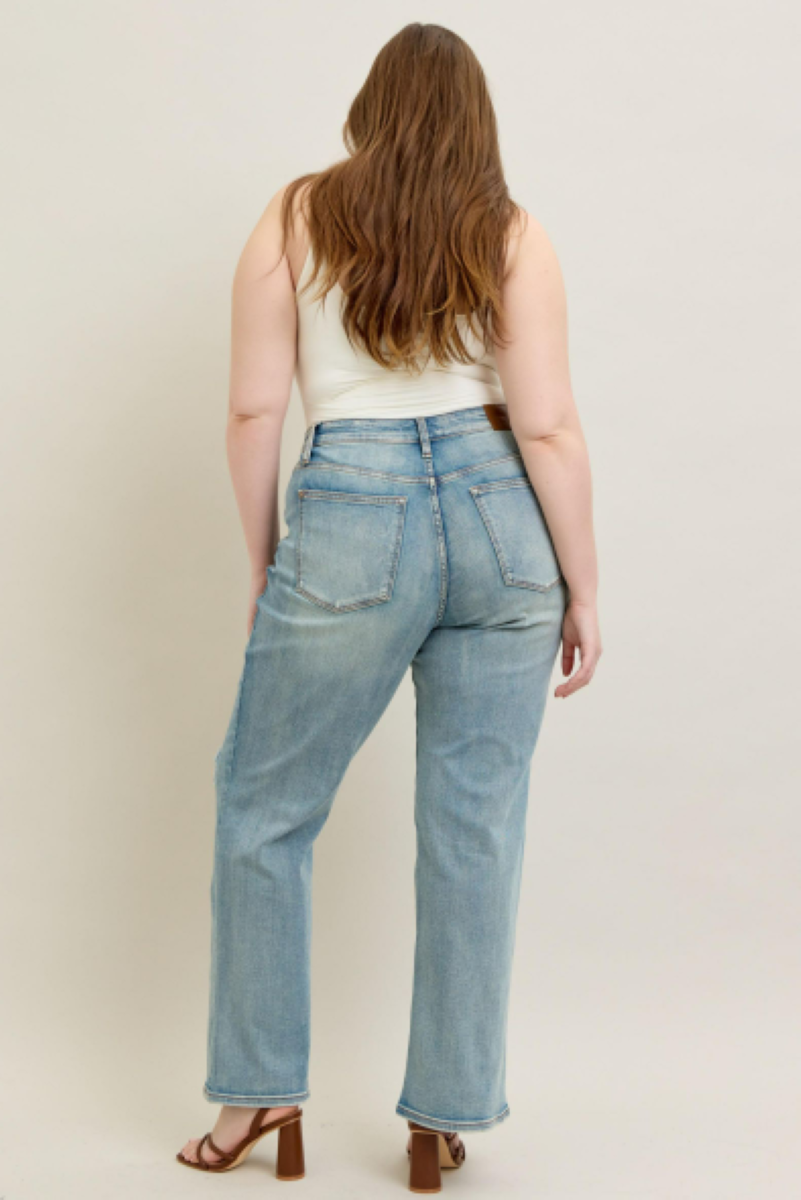 Judy Blue High Waist Destroy & Knee Patch Straight Leg Jeans 88928