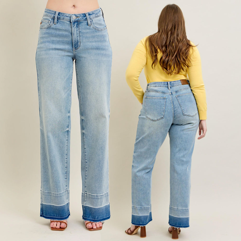 Judy Blue Mid Rise Release Hem Wide Leg Jeans 88935