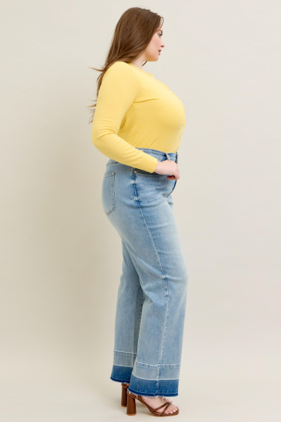 Judy Blue Mid Rise Release Hem Wide Leg Jeans 88935