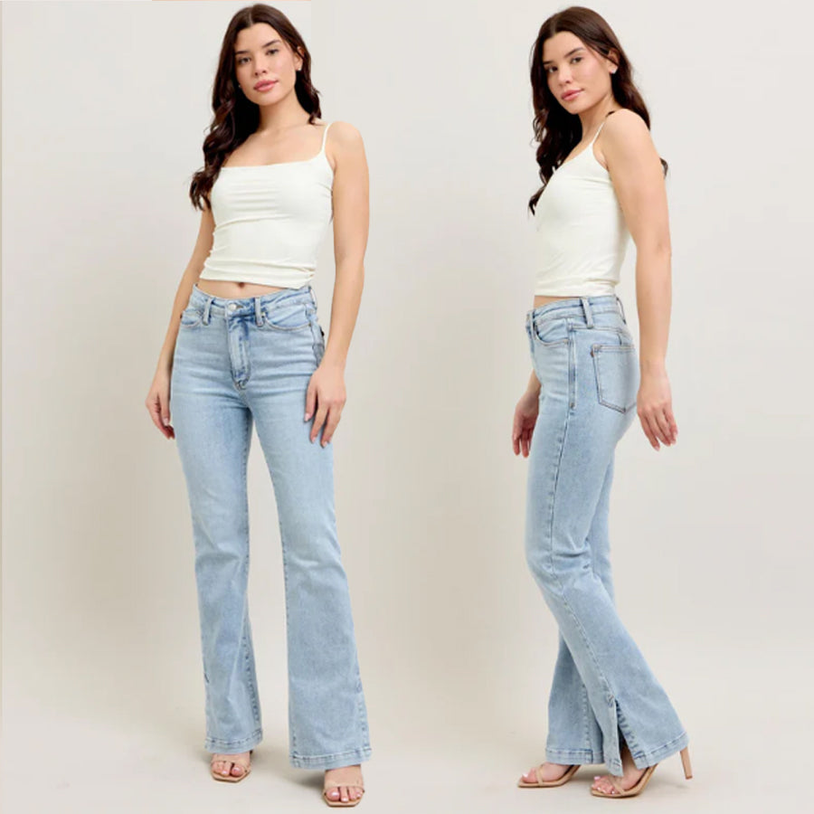 Judy Blue HW Tummy Control Vintage Wash Side Slit Slim Bootcut Jeans #88951