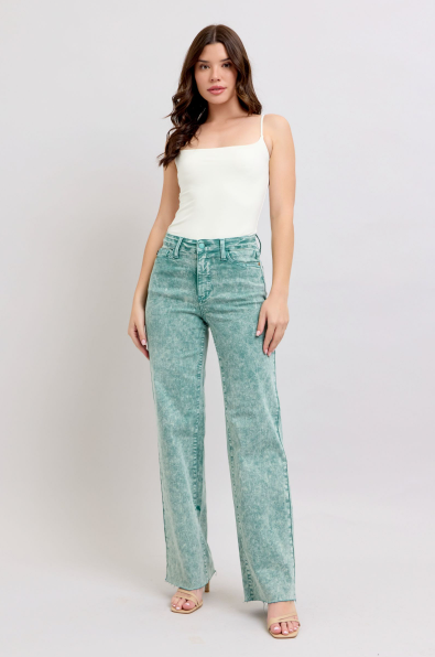 Judy Blue High Waist Garment Dyed Raw Hem Dad Jeans 88966
