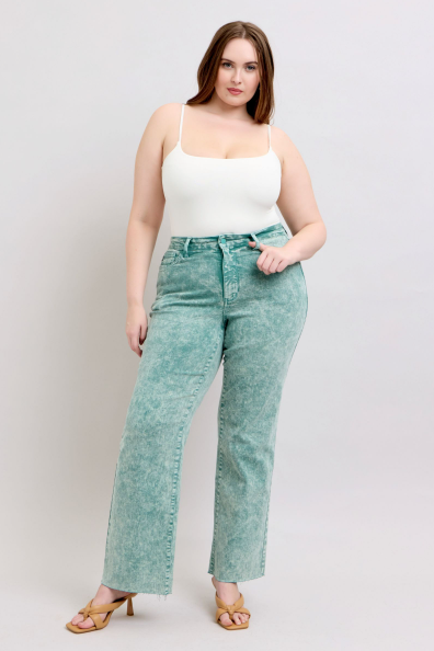 Judy Blue High Waist Garment Dyed Raw Hem Dad Jeans 88966