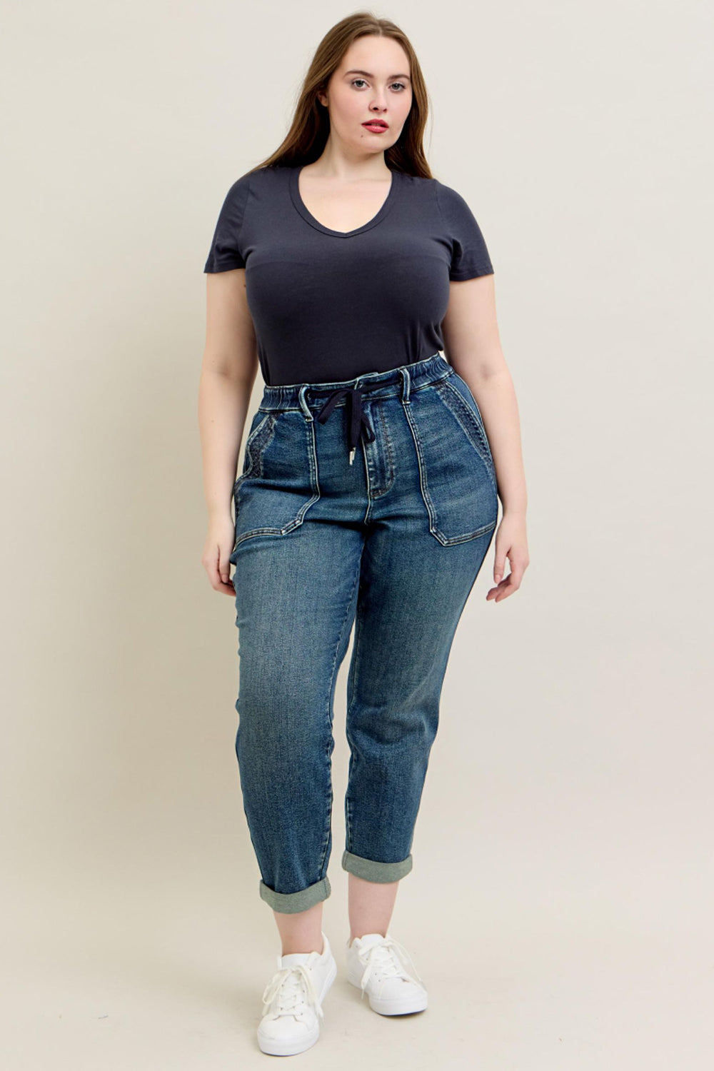 Judy Blue HW Vintage Wash Jogger with Drawstring Jeans 88971