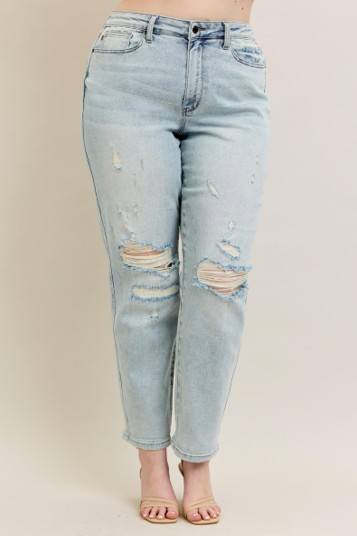 Judy Blue MR Repair Stitch Detail Destroy Single Cuff Boyfriend Jeans 88972