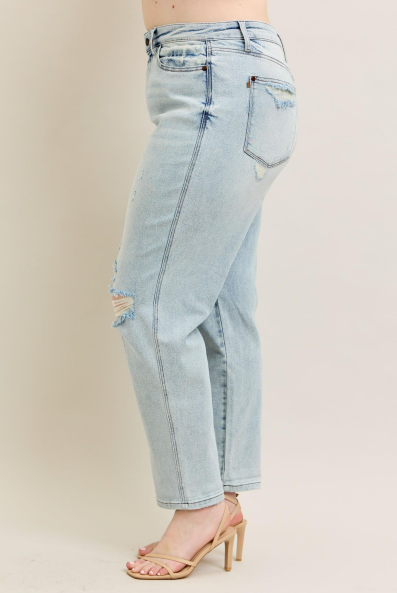 Judy Blue MR Repair Stitch Detail Destroy Single Cuff Boyfriend Jeans 88972