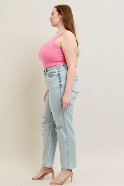 Judy Blue MR Repair Stitch Detail Destroy Single Cuff Boyfriend Jeans 88972