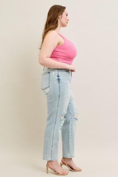 Judy Blue MR Repair Stitch Detail Destroy Single Cuff Boyfriend Jeans 88972
