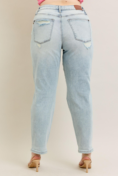 Judy Blue MR Repair Stitch Detail Destroy Single Cuff Boyfriend Jeans 88972